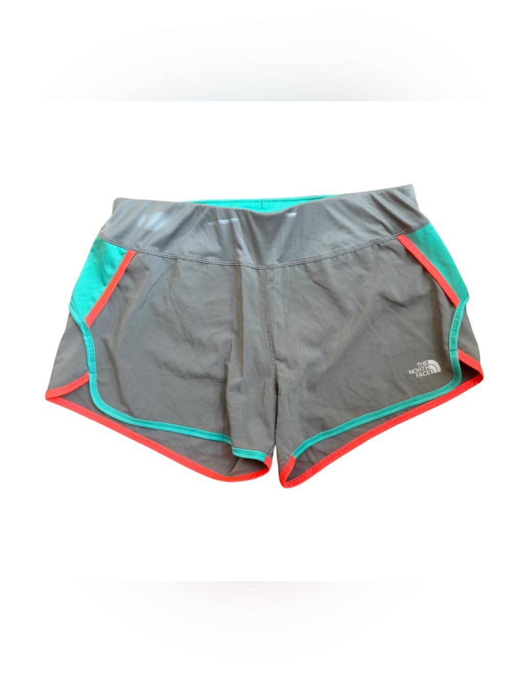 The North Face Women's Gray Shorts with Teal Panels & Coral Trim